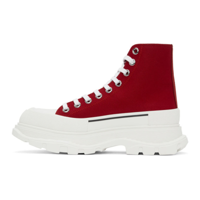Shop Alexander Mcqueen Red Tread Slick High Sneakers In 6044 We.red/o.wh/w.r