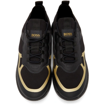 Shop Hugo Boss Black Thermo-bonded Titanium Running Sneakers In 007 Blkgld