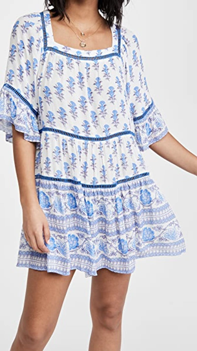 Shop Playa Lucila Drop Waist Border Print Dress Blue Border Print