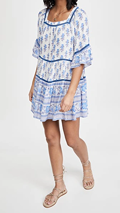 Shop Playa Lucila Drop Waist Border Print Dress Blue Border Print