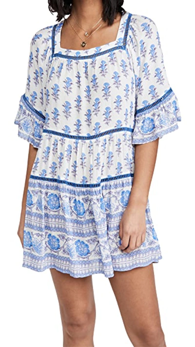 Shop Playa Lucila Drop Waist Border Print Dress Blue Border Print