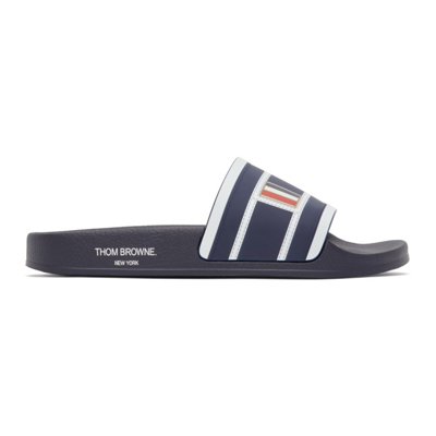 Shop Thom Browne Navy Rubber Trompe L'oeil Slides In 015 Charcoal
