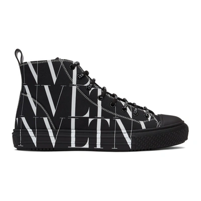 Shop Valentino Black & White All Over 'vltn' High Sneakers In 0ninero-bia