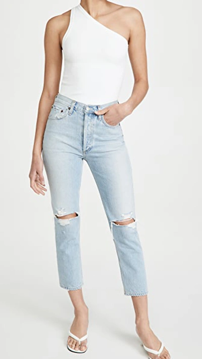 Shop Alice And Olivia Elden Cropped One Shoulder Tank In Soft White