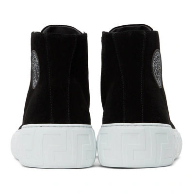 Shop Versace Black Suede Greca High-top Sneakers In 1b000 Nero