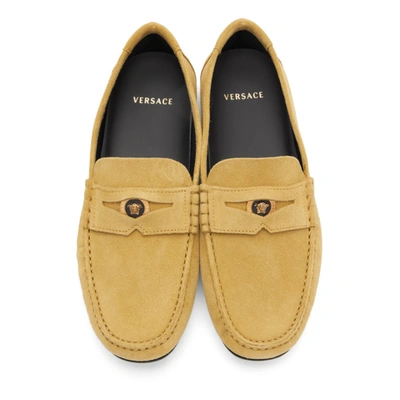 Shop Versace Yellow Suede Loafers In 1y02v Yello