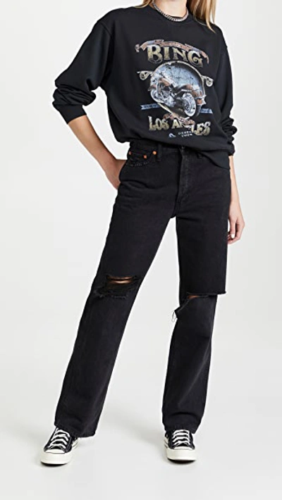 Anine Bing Ramona Sweatshirt Biker In Washed Black ModeSens