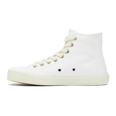 Shop Maison Margiela White Canvas Tabi High-top Sneakers In T1003 White