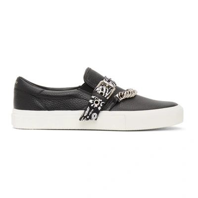 Shop Amiri Black Bandana Chain Slip-on Sneakers In Black / Black