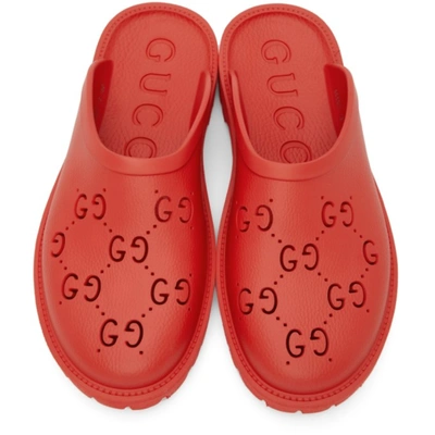 Shop Gucci Red Rubber Gg Slip-on Loafers In 6639 Deep Coral