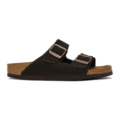 Shop Birkenstock Brown Suede Soft Footbed Arizona Sandals In Mocha