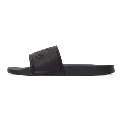 Shop Ferragamo Black Gancini Slides