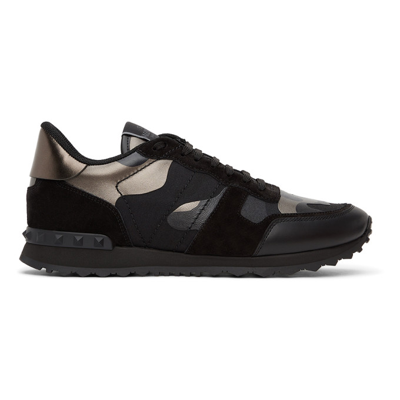 Shop Valentino Black & Silver Camo Rockrunner Sneakers In E43 Nero-dark Ruteni