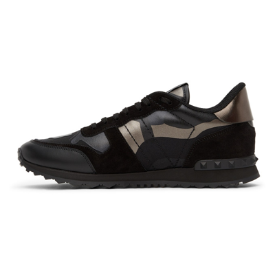 Shop Valentino Black & Silver Camo Rockrunner Sneakers In E43 Nero-dark Ruteni