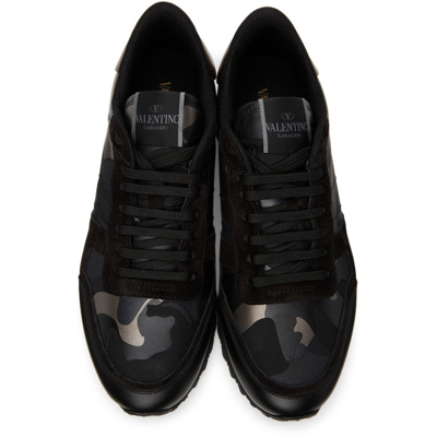 Shop Valentino Black & Silver Camo Rockrunner Sneakers In E43 Nero-dark Ruteni