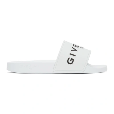 Shop Givenchy White Logo Flat Sandals In 100 White