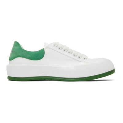 Shop Alexander Mcqueen White & Green Deck Plimsoll Sneakers In 9354 Whi/gr.gr./whi/