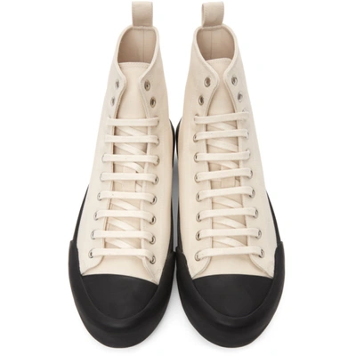 Shop Jil Sander Off-white & Black Canvas High-top Sneakers In 101 - Natur