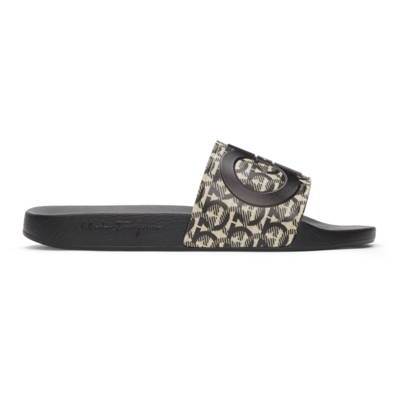 Shop Ferragamo Black Groove 6 Slides In 001 Beige/nero-ganci