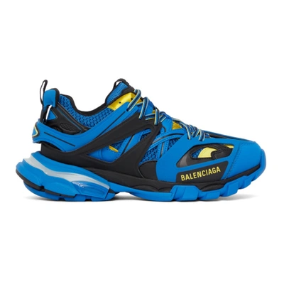 Shop Balenciaga Blue & Yellow Track Sneakers In 4072 Blue