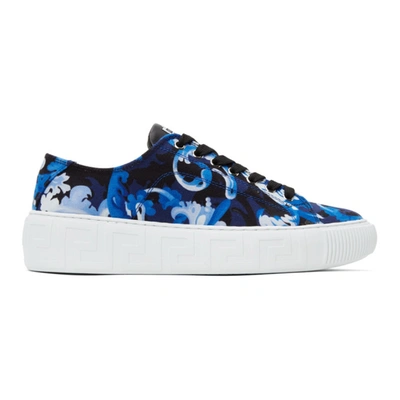 Shop Versace Blue Baroccoflage Greca Low-top Sneakers In 5u15p Blue