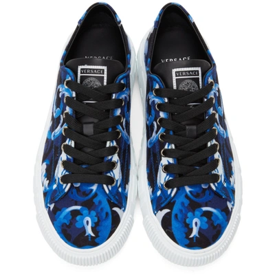 Shop Versace Blue Baroccoflage Greca Low-top Sneakers In 5u15p Blue