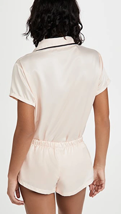 Bluebella Abigail Satin Short Revere Pajama Set In White In Pale Pink/black