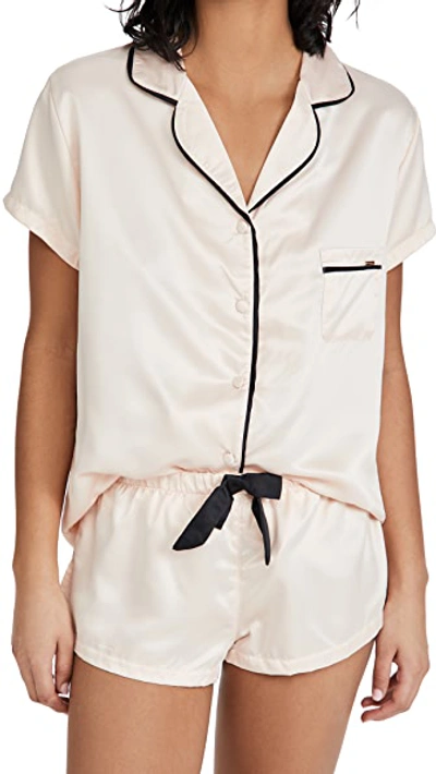 Shop Bluebella Abigail Shirt And Short Set Pale Pink/black