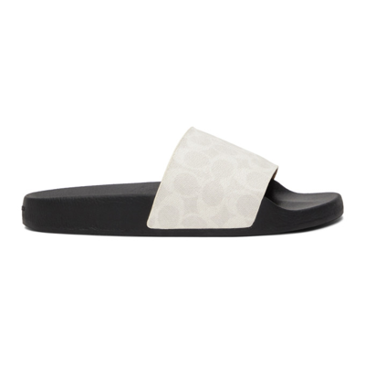 Shop Coach White & Grey Signature Slip-on Sandals In Chalk Black