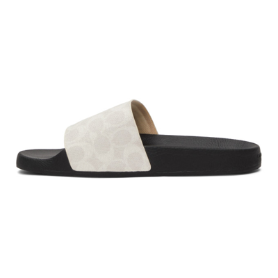 Shop Coach White & Grey Signature Slip-on Sandals In Chalk Black