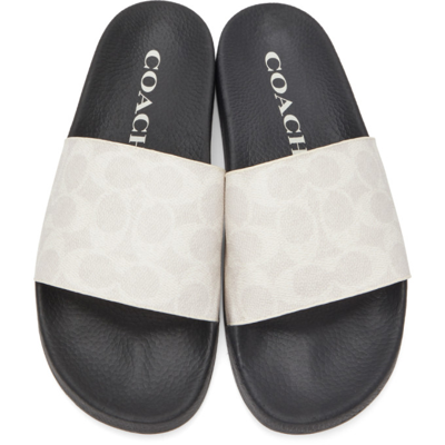 Shop Coach White & Grey Signature Slip-on Sandals In Chalk Black