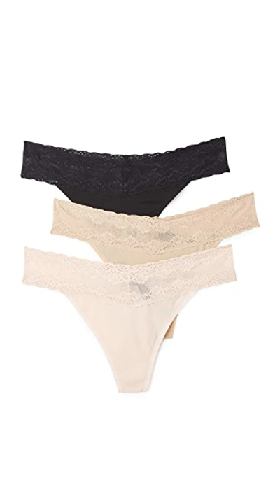 Shop Natori Bliss Perfection Thong 3 Pack Cameo Rose/black/cafe