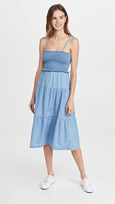 Shop Madewell Denim Lucie Tie-strap Smocked Midi Dress