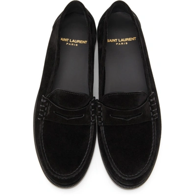 Shop Saint Laurent Black Suede 'le Loafer Monogram' Penny Slippers In 1000 Black