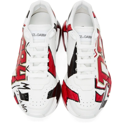 Shop Dolce & Gabbana White & Multicolor Hand-painted Daymaster Low Sneakers In Hwf57 Scritte Fdo.wh