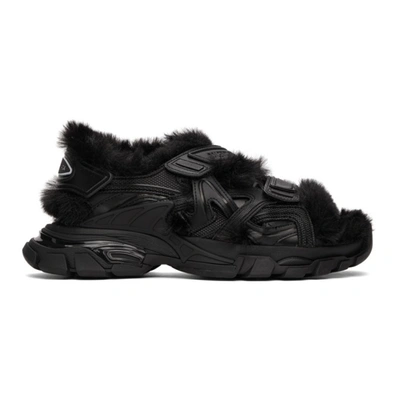 Shop Balenciaga Black Faux-fur Track Sandals In 1000 Black