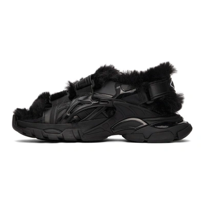 Shop Balenciaga Black Faux-fur Track Sandals In 1000 Black