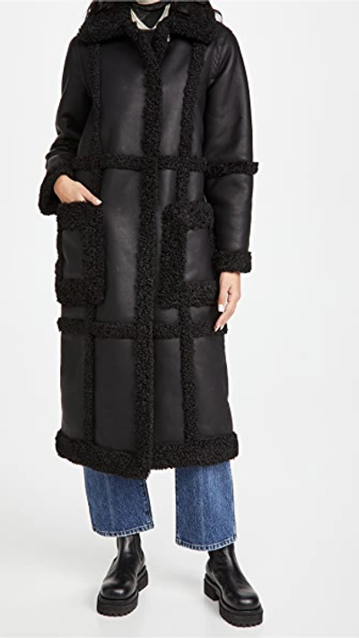 Black Faux-leather & Faux-shearling Patrice Long Coat