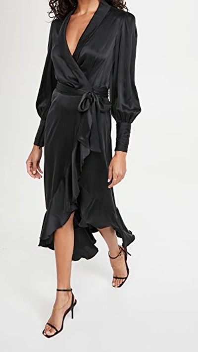 Shop Zimmermann Silk Wrap Midi Dress Black