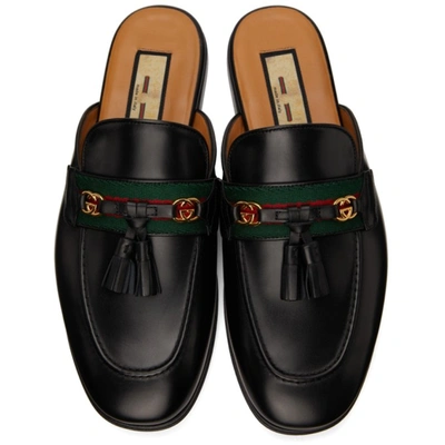 Shop Gucci Black Web Interlocking G Slip-on Loafers In 1066 Black/vrv