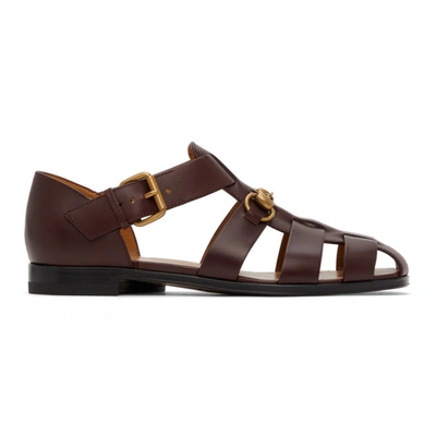 Shop Gucci Burgundy Horsebit Sandals In 6039 Bordea