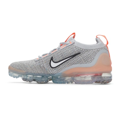 Shop Nike Grey & Orange Air Vapormax 2021 Flyknit Sneakers In Gry/wht/ant