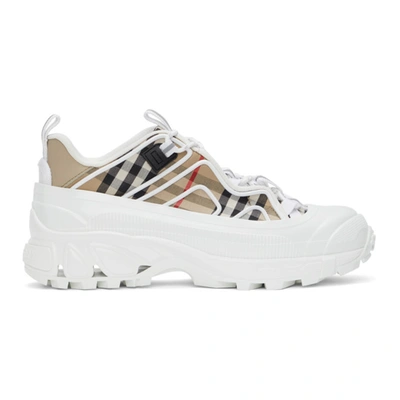 Shop Burberry White & Beige Vintage Check Arthur Sneakers In Archive Bei