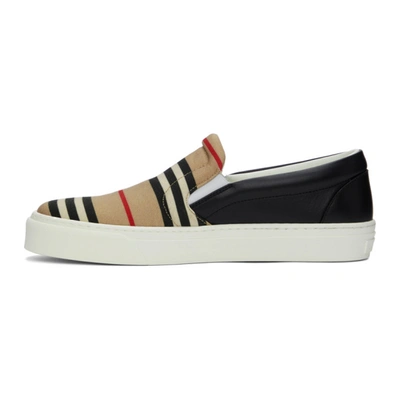 Shop Burberry Beige & Black Icon Stripe Thompson Sneakers In Archive Bei