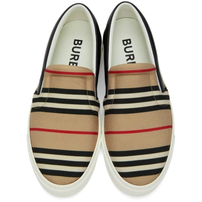 Shop Burberry Beige & Black Icon Stripe Thompson Sneakers In Archive Bei