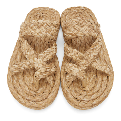 Shop Saint Laurent Beige Raffia Multi-strap Sandals In 2105 Beige