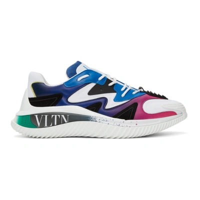 Shop Valentino White & Blue 'vltn' Wade Runner Sneakers In Km0 Bianco/