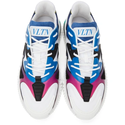 Shop Valentino White & Blue 'vltn' Wade Runner Sneakers In Km0 Bianco/