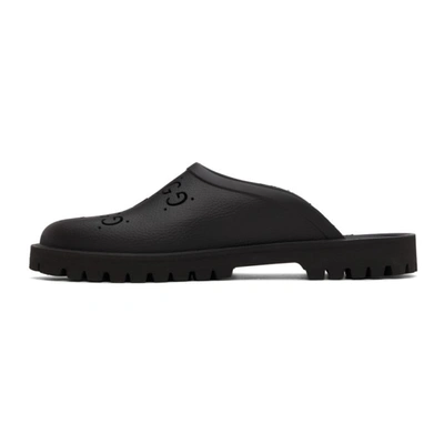 Shop Gucci Black Rubber Gg Slip-on Loafers In 1000 Black