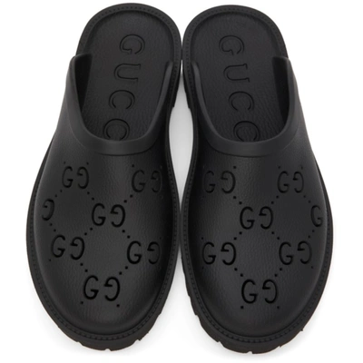 Shop Gucci Black Rubber Gg Slip-on Loafers In 1000 Black
